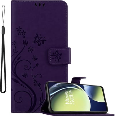 Cadorabo Hoesje geschikt voor OnePlus Nord CE 3 Lite 5G in BLOEMEN DONKER PAARS - Beschermhoes in bloemmotief met magnetische sluiting, standfunctie en kaartsleuven Book Case Cover Etui