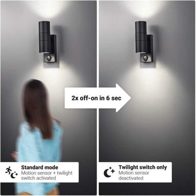 Set van 3 Blenda Wandlamp Zwart - 2700K Warm Wit - 8 watt 690 lumen - Bewegingssensor en Schemerschakelaar - IP44 Waterdicht - Up & Downlight voor buiten