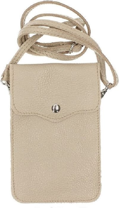 Taupe Leren Telefoontasje Basic - Leren Schoudertassen - Leer - leder - Dames Tas Telefoontasjes - Borse in Pelle - Taupe