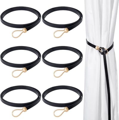 Set van 6 Leer Gordijnhouders zonder Boren, Minimalistische Stijl, Decoratieve Touw voor Raam en Draperie, Perfect voor Thuis, Kantoor en Hotel