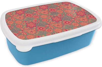 Broodtrommel Blauw - Lunchbox - Brooddoos - Vlinders - Patronen - Lente - Bohemian - 18x12x6 cm - Kinderen - Jongen