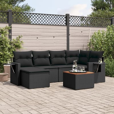 vidaXL - 7-delige - Loungeset - met - kussens - poly - rattan - zwart