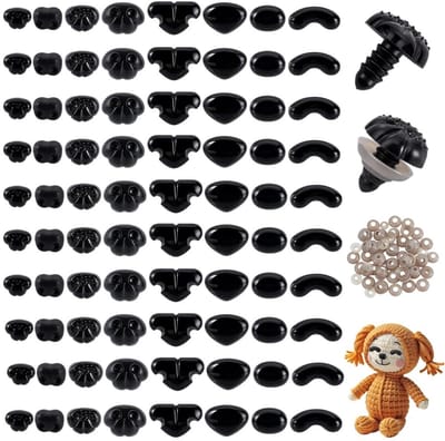 Dailygoods- Veiligheidsneus 80 Stuks - Matte Plastic - Zwarte Haakneuzen - DIY Knutselpoppen - Hondenneuzen - Diverse Maten - Knutselneuzen