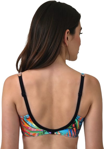 Vivisence Bikinitop Gevoerd Met Beugel Kliksluiting Tropisch Patroon Voor Dames Vakantie, Oranje-Groen,80C