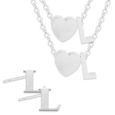Initiaal Ketting & Armband & Oorbellen set met Letter L Zilverkleurig - Stainless Steel - Met letter & Hartje! - 3x Sieraden Cadeau - Pax Amare