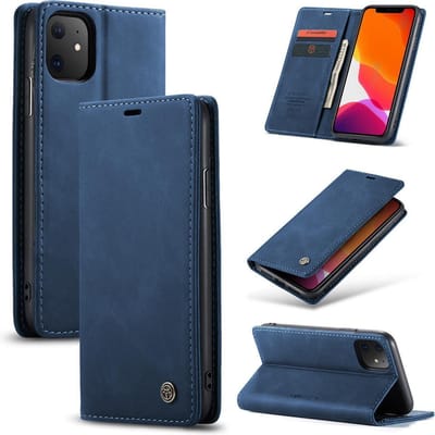 Casemania Hoesje Geschikt voor Apple iPhone 11 Navy Blue - Dunne Portemonnee Book Case - Slim Wallet Case met Pasjeshouder