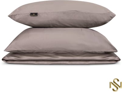 San Naila-Luna-Luxe dekbedovertrek-Hoogwaardig katoensatijn-Taupe- Greige-300tc-Hotel Chic- 220x220