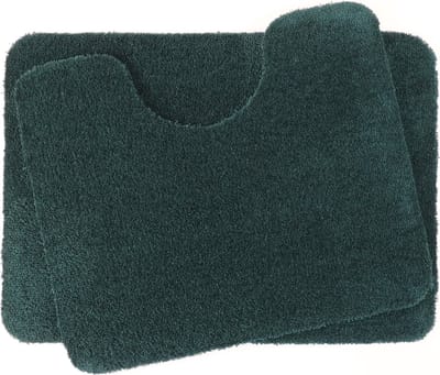 Set - PRIMA - Soft - WC mat - 50x60cm - met uitsparing 21cm - en - Badmat - 50x70cm - donker groen - antislip