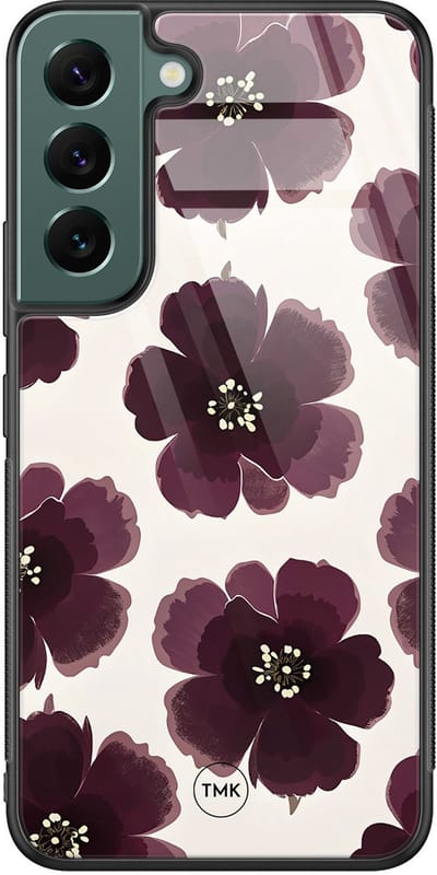 Hoesje geschikt voor Samsung Galaxy S22 - Burgundy flowers - Paars - TPU luxe case (glossy toplaag) - Bloemen - Hardcase backcover zwart