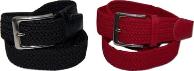 Duopack Zwart Rood - Elastische Comfort Riem - maat 105 - Gevlochten - 100% Elastisch - Nikkelvrije Gesp