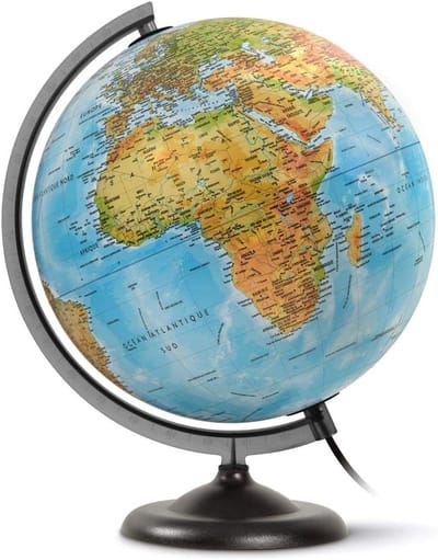 Famanu – Grote wereldbol 30 cm, blauwe educatieve globe met draaibare standaard voor school of thuiskantoor