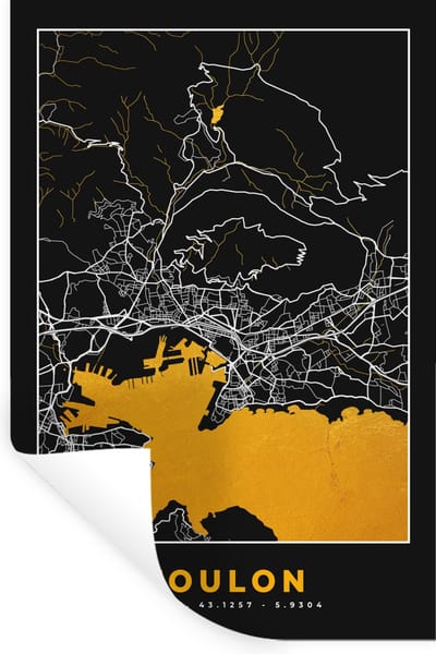 Muurstickers - Sticker Folie - Plattegrond – Kaart – Stadskaart – Frankrijk – Toulon - 20x30 cm - Plakfolie - Muurstickers Kinderkamer - Zelfklevend Behang - Zelfklevend behangpapier - Stickerfolie