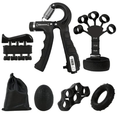 TOVBMUP Handtrainer - Vingertrainer - Set van 6 - Verstelbare grip - Geschikt voor onderarmen, polsen en vingers - Trainingsringen en stressverlichtende gripbal - Het voorkomen van RSI