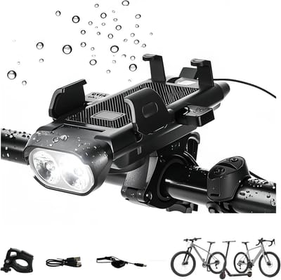 Fietslamp - Fietsverlichting - Fietslicht - 4-In-1 Fietstelefoonhouder Met Licht, Claxon, Usb-Oplaadfunctie - 500 Lumen - Ultralange Batterijduur - Waterdicht - Geschikt Voor Nachtritten, Woon-Werkverkeer En Bezorgers