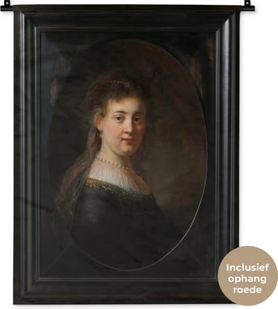 Wandkleed Rembrandt van Rijn - 2 - Jonge vrouw in gefantaseerde kleding - Schilderij van Rembrandt van Rijn Wandkleed katoen 60x80 cm - Wandtapijt met foto