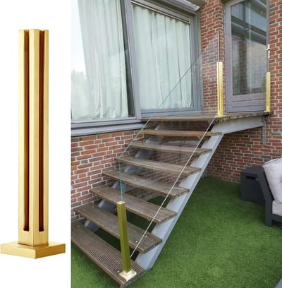 Glazen Balustrade Paal - Hekwerk Steunpaal - Veiligheid Buiten - Roestvrij Staal - 10/12mm Glas - Goud