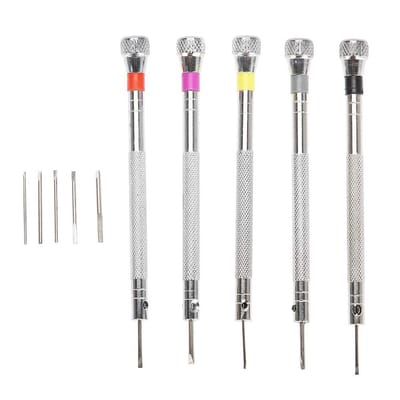 Set van 5 Precisie Sleufschroevendraaiers voor Juwelen, Horloges en Nauwkeurige Reparaties met Gereedschap Kit