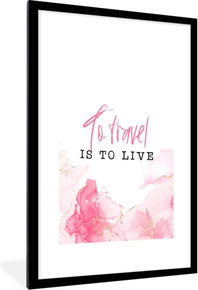 Fotolijst incl. Poster - Spreuken - Quotes - To travel is to live - Goud - 60x90 cm - Posterlijst