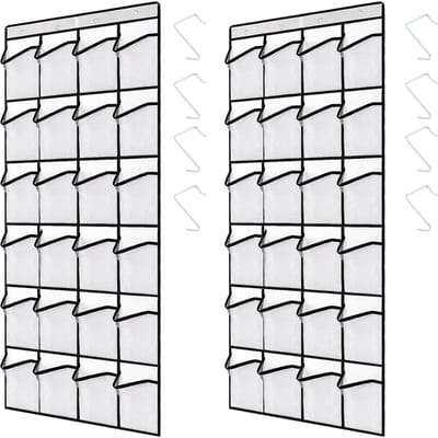 Dailygoods- Schoenenrek Opvouwbaar - Over de Deur Organizer - 48 Grote Gaaszakken - 4 Haken - Stof - 144x50cm - Schoenenopberger