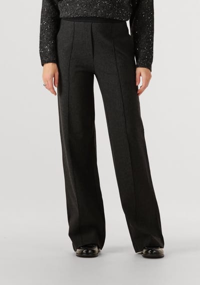 Jansen Amsterdam Ellen Broek Hvm 411 Wide Leg Elastique Logo Waistband Broeken Dames - Donkergrijs - Maat XS