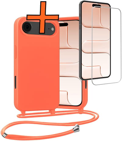 Hoesje Geschikt voor iPhone Air Hoes Met Telefoonketting Met Screenprotector - Backcover Geschikt voor iPhone Air Case Met Koord - Papaya
