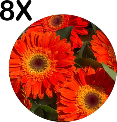 Luxe Ronde Placemat - Rode Kleurrijke Bloemen in de Natuur - Set van 8 Placemats - 50x50 cm - 2 mm dik Vinyl - Anti Slip - Afneembaar