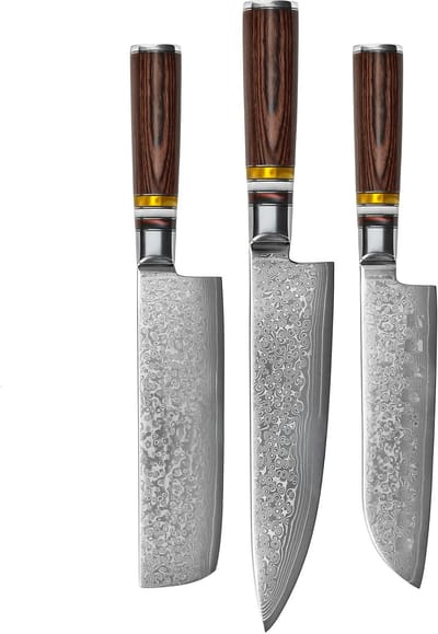 Shinrai Knives - Micarta Jewels 3-delige Messenset - Koksmes + Nakiri + Santoku