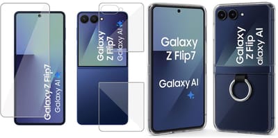 TechNow Hoesje + Screenprotector geschikt voor Samsung Galaxy Z Flip 7 Hoesje - Folie - Extreme Shock Case – Scharnier bescherming – Case Transparant