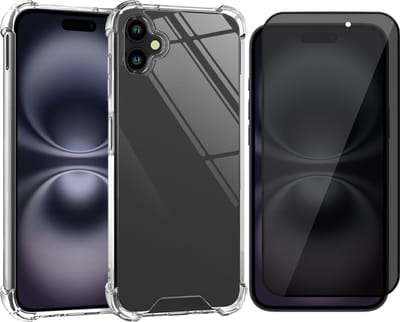 Hoesje geschikt voor iPhone 16 - Privacy Screenprotector Volledig Dekkend Glas - Shockproof Transparant met Extra Hoekbescherming