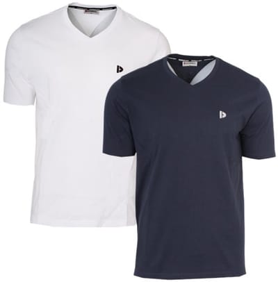 2-Pack Donnay - T-shirt (Berno) - Sportshirt - V-hals shirt - Heren - White/Navy (907) - maat XL
