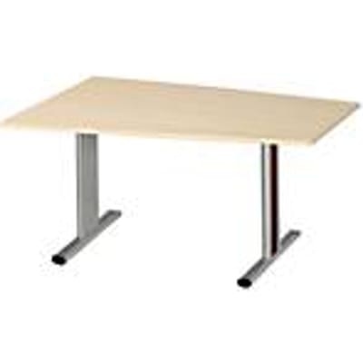 Schäfer Shop  Select Vergadertafel Planova, tonvormig, 1400 x 800/1000 mm, esdoornpatroon, accentlijst bordeauxpaars