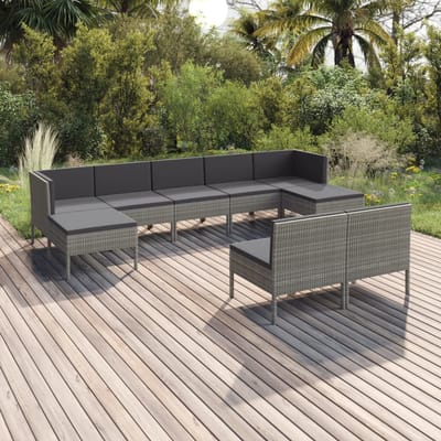 vidaXL - 9-delige - Loungeset - met - kussens - poly - rattan - grijs