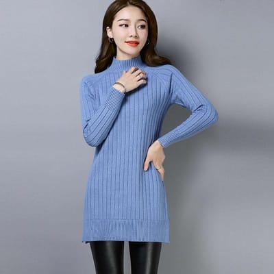Robe en tricot à col haut pour femme, haut en tricot, couleur unie, pull, jupe épaisse, hiver, automne S gray