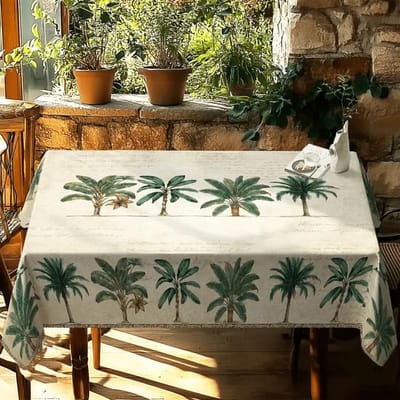 Tropische Palmboom Rechthoekige Tafelkleed Feestdecoratie Zomer Vintage Groen Blad Keuken Eettafelkleed Huisdecoratie 90x140cm black