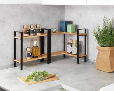 Stijlvol Keukenhoekrek - Elegant Metalen Rek met Bamboe Planken voor Extra Opbergruimte