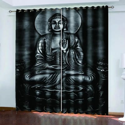 Impression 3D Lotus Zen Bouddha Draps Rideaux de Fenêtre Filtrant la Lumière pour Salon Chambre 2 Pièces Livraison Gratuite 50W130H(CM) 2PCS&Grommet Top