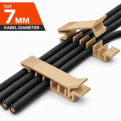 4 Stuks Kabel Organizer voor Bureau en Muur – Kabelhouder met 5 Kabelsleuven tot Ø7 mm – Zelfklevende Kabelclip – Oak