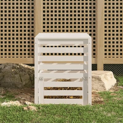 Compostbak Hout - Afvalbak Tuin - Afval Verzamelen - Massief Grenenhout - 635 x 635 x 775 cm - Wit