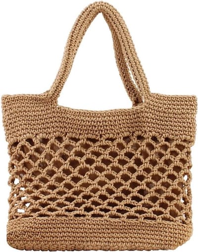 Schoudertas Strandtas Dames Zomer Handtas Vrouwen - Weven Emmer Tas - Raffia Tas - Casual Crossbody Tas voor Reizen School Werk Winkelen - Geschikt voor Strand - Kameel - Eén maat