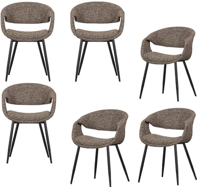 WOOOD Yossi Eetkamerstoelen Metalen Zwarte Poot - Bruin - Set van 6