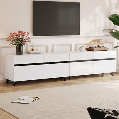 Pugsdrly TV-meubel 180*40*49 cm, glanzend TV-meubel, laag meubel met 4 kasten en verstelbare scheidingswanden, woonkamermeubel met 8 poten, aanbevolen draagvermogen 52 kg, geschikt voor 80 inch tv's