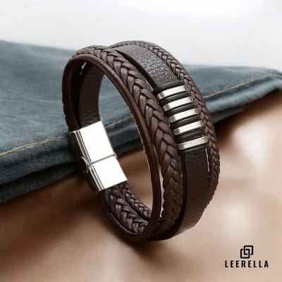 Leerella Luxe Leren Armband – Unisex – Zwart – RVS Sluiting – Perfect Cadeau voor Elke Gelegenheid