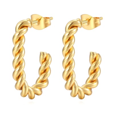 Joy Ibiza - ovaal oorbellen twisted - oorringen - waterproof - 25 mm x 17 mm - vlinder sluiting - boho bohemian style - stainless steel - ip/pvd gold plated - hypoallergeen - geen verkleuring incl garantie