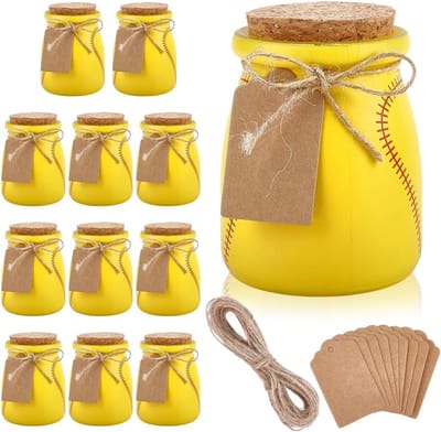 12 Sets Glazen Potjes 100ml met Kurken Deksel voor Baseball Team Cadeaus, Versieringen en Labels voor Sportfeestjes