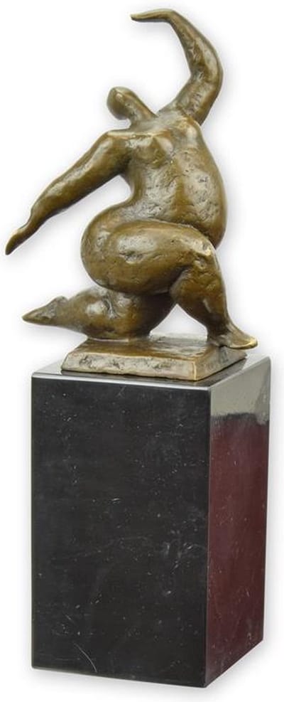 Bronzen sculptuur vrouwelijk naakt - Beeld - bronzen beeld modernistisch, kunstobject, sculptuur - Met stenen sokkel - Luxe woondecoratie - Geschenk voor kunstliefhebber - H28,1×B8,1×L11,3 cm - Brons