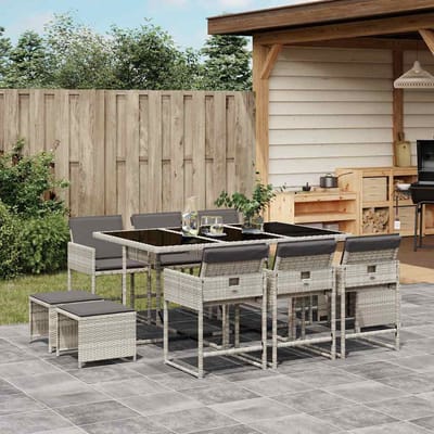 vidaXL - 11-delige - Tuinset - met - kussens - poly - rattan - lichtgrijs