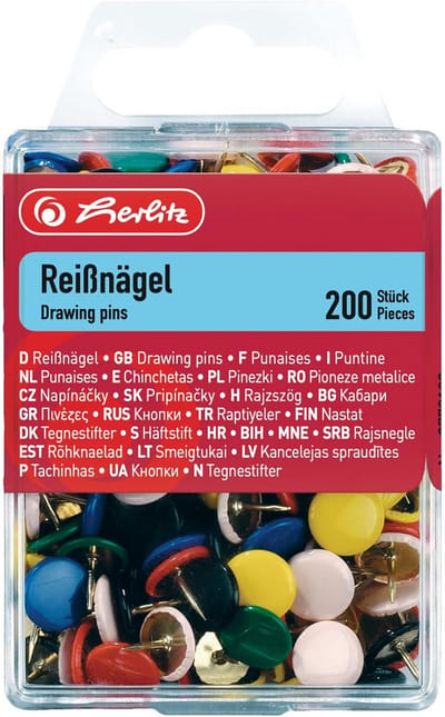 Ronde punaises in diverse kleuren - 200 stuks in hangdoos