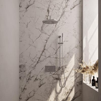 Brauer Chrome Edition Thermostatische Regendoucheset Inbouw - Hoofddouche 30 cm - Gebogen Wandarm - Met Drukknoppen - Handdouche Staaf - Doucheslang - Geintegreerde Glijstang - Chroom
