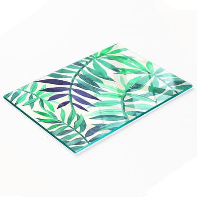 Decoratieve glazen snijplank met tropische bladeren, 80x52 cm