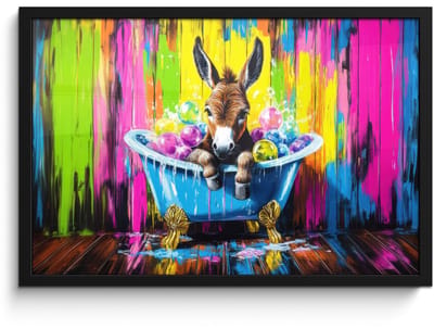 Poster in lijst - Fotolijst 60x40 cm - Posters - Ezel - Badkuip - Roze - Schuim - Posterlijst zwart - Decoratie - Wanddecoratie woonkamer - Muurdecoratie slaapkamer